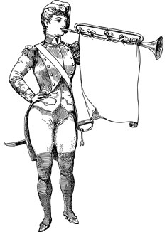 Sabian Symbol for Pisces 8: A girl blowing a bugle.