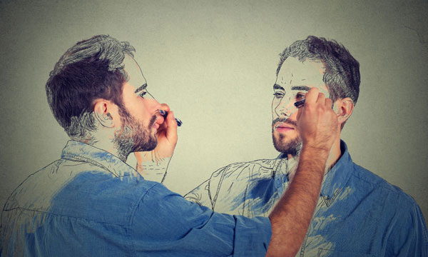 Two men drawing each other